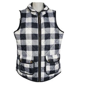 ETWO Womens Vest Size Small Quilted Checkered Black White Full Zip Flap Pockets
